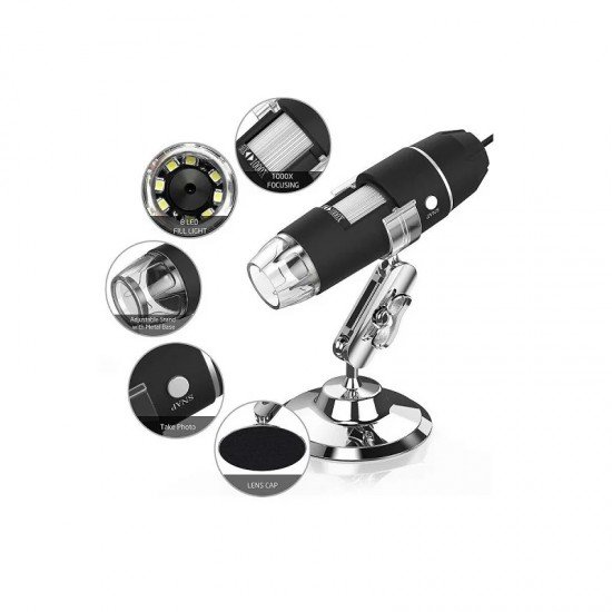 1000X 3 in 1 USB Digital Microscope Camera Endoscope 8LED Magnifier with Stand 3-in-1 Type-c Electronic Magnifier Endoscope