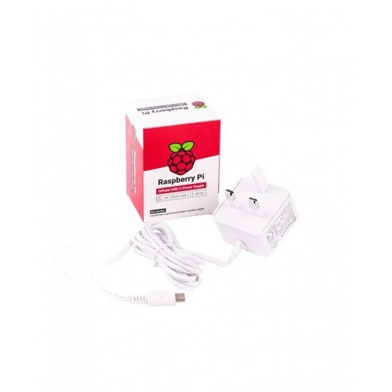 Raspberry Pi Accessory, Raspberry Pi 4 Model B Official PSU, USB-C, 5.1V, 3A, UK Plug, White