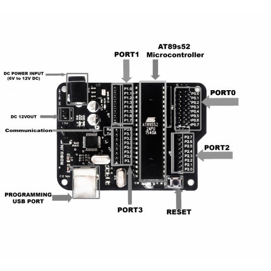 SmartElex Aryabhatta 8051 Microcontroller Development Board AT89S52 with Onboard USB Programmer