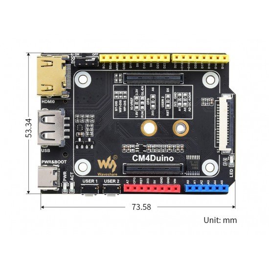 Waveshare Arduino Compatible Base Board For Raspberry Pi Compute Module 4, HDMI, USB, M.2 Slot