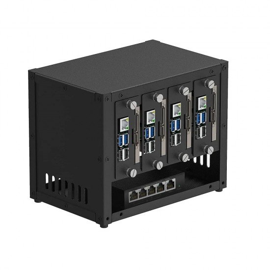 UCTRONICS Enclosure for Raspberry Pi Cluster Compatible with Pi 4B, 3B/3B+ House Up to 4 2.5″ SSD, Support PoE /PoE + HAT and Switch, 2 Cooling Fans