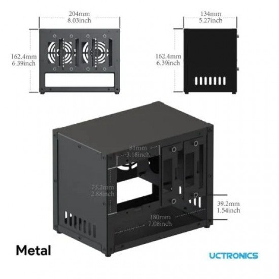 UCTRONICS Enclosure for Raspberry Pi Cluster Compatible with Pi 4B, 3B/3B+ House Up to 4 2.5″ SSD, Support PoE /PoE + HAT and Switch, 2 Cooling Fans