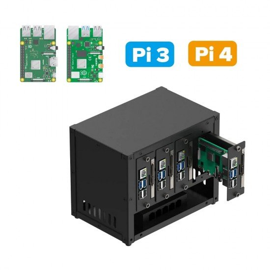 UCTRONICS Enclosure for Raspberry Pi Cluster Compatible with Pi 4B, 3B/3B+ House Up to 4 2.5″ SSD, Support PoE /PoE + HAT and Switch, 2 Cooling Fans