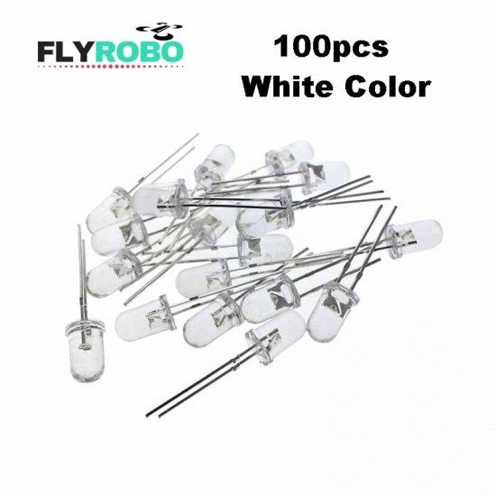 100pcs White Transparent LED Light Diode 5mm (Light Emitting Diod)
