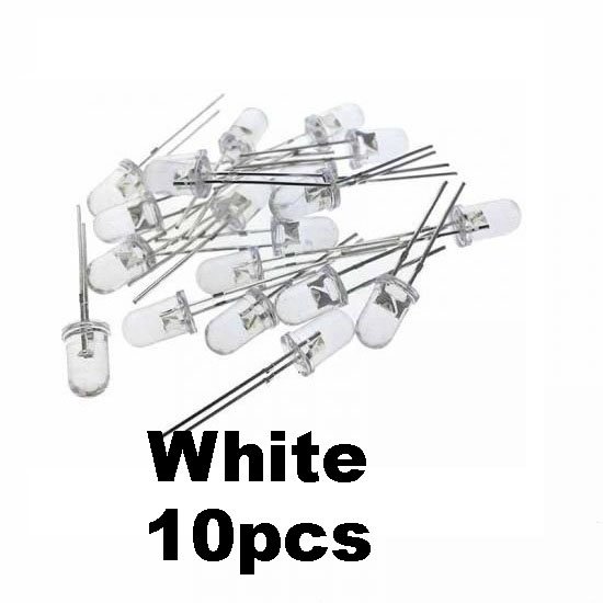 10pcs White Transparent LED Light Diode 5mm (Light Emitting Diod)