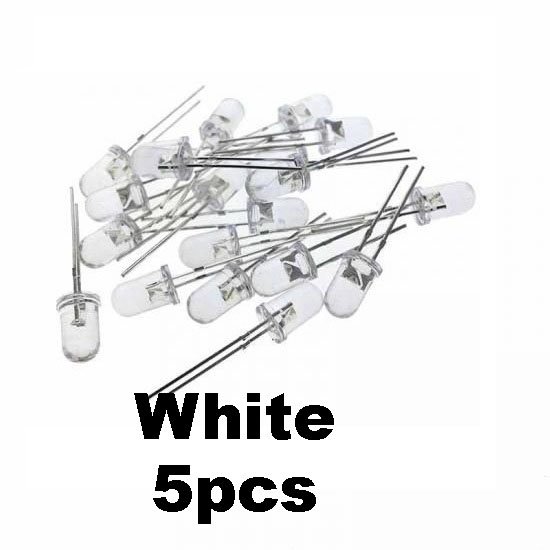 5pcs White Transparent LED Light Diode 5mm (Light Emitting Diod)