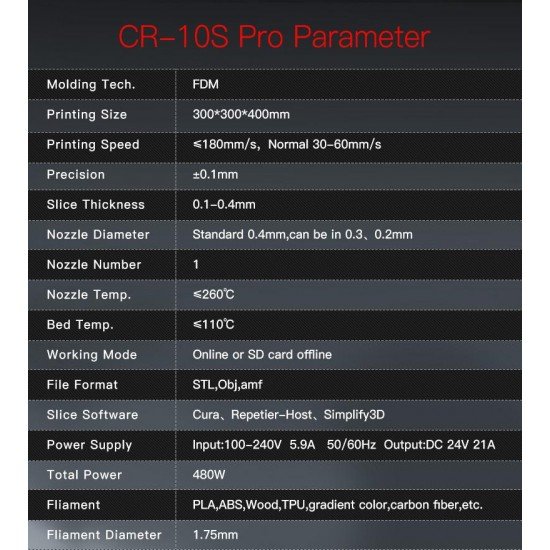 Creality3D CR-10S Pro 3D Printer - 300*300*400mm Printing Size - Auto Leveling Sensor - Resume Printing -Filament Detection - V2.4.1 Motherboard